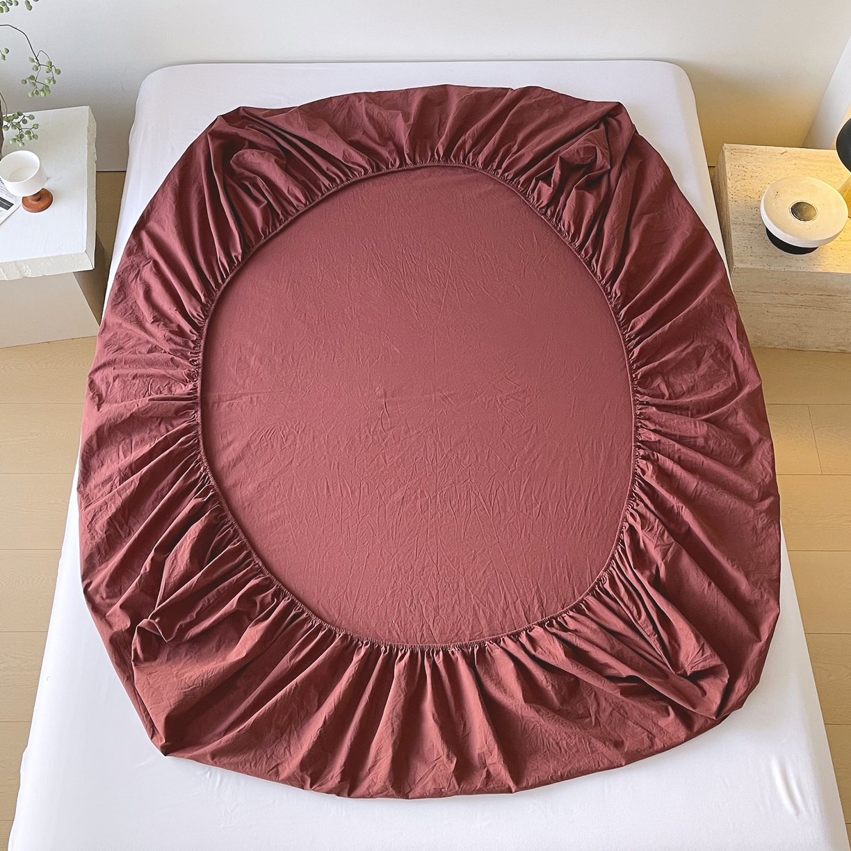 91家纺网 家纺一手货源 找家纺 春皖家纺 2026春夏新款全棉纯棉水洗棉单品系列床笠单件床笠单品-B版单床笠 可可红