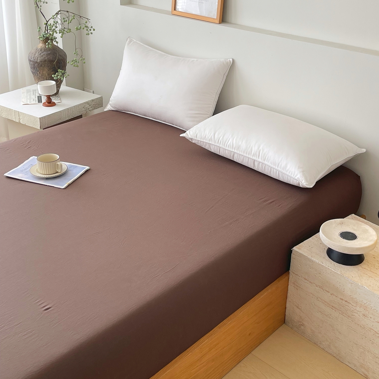 91家纺网 家纺一手货源 找家纺 春皖家纺 2026春夏新款全棉纯棉水洗棉单品系列床笠单件床笠单品-B版单床笠 慕斯棕