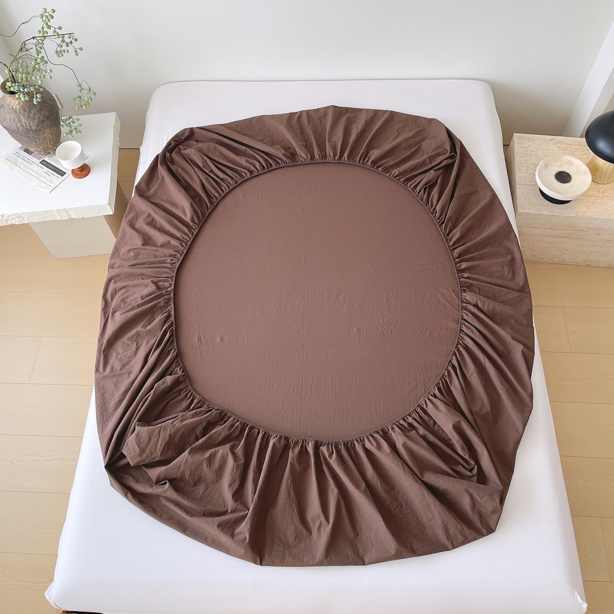 91家纺网 家纺一手货源 找家纺 春皖家纺 2026春夏新款全棉纯棉水洗棉单品系列床笠单件床笠单品-B版单床笠 慕斯棕