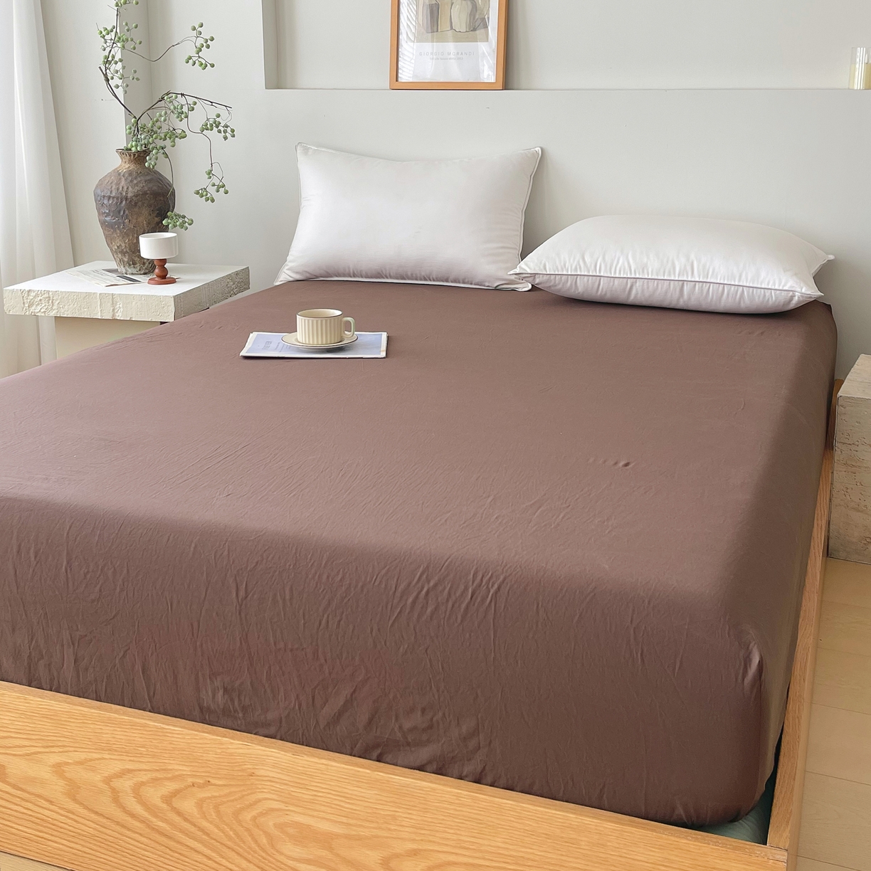 91家纺网 家纺一手货源 找家纺 春皖家纺 2026春夏新款全棉纯棉水洗棉单品系列床笠单件床笠单品-B版单床笠 慕斯棕