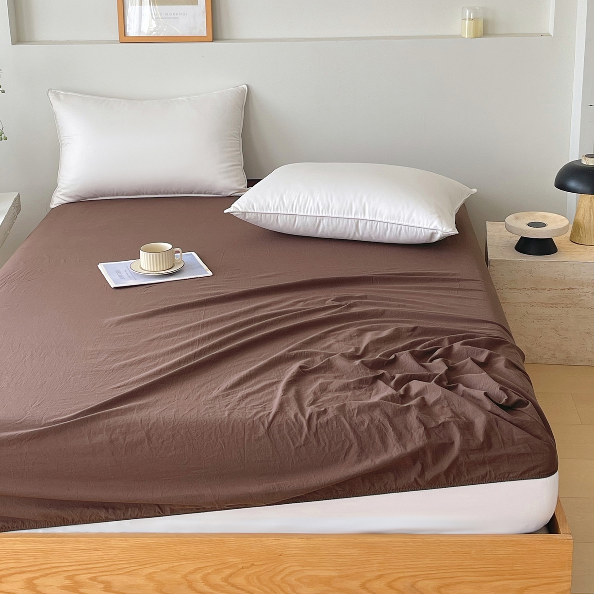 91家纺网 家纺一手货源 找家纺 春皖家纺 2026春夏新款全棉纯棉水洗棉单品系列床笠单件床笠单品-B版单床笠 慕斯棕