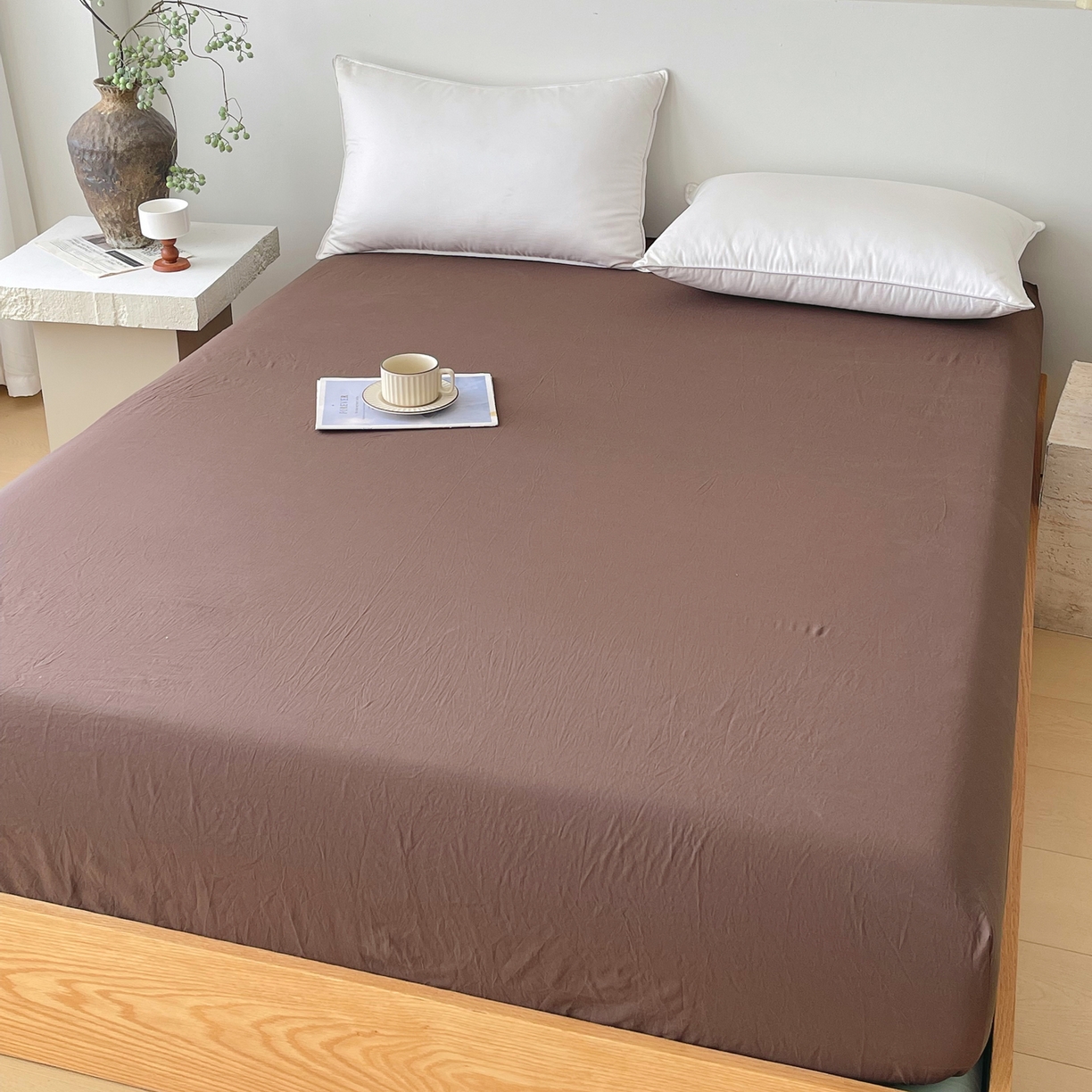 91家纺网 家纺一手货源 找家纺 春皖家纺 2026春夏新款全棉纯棉水洗棉单品系列床笠单件床笠单品-B版单床笠 慕斯棕