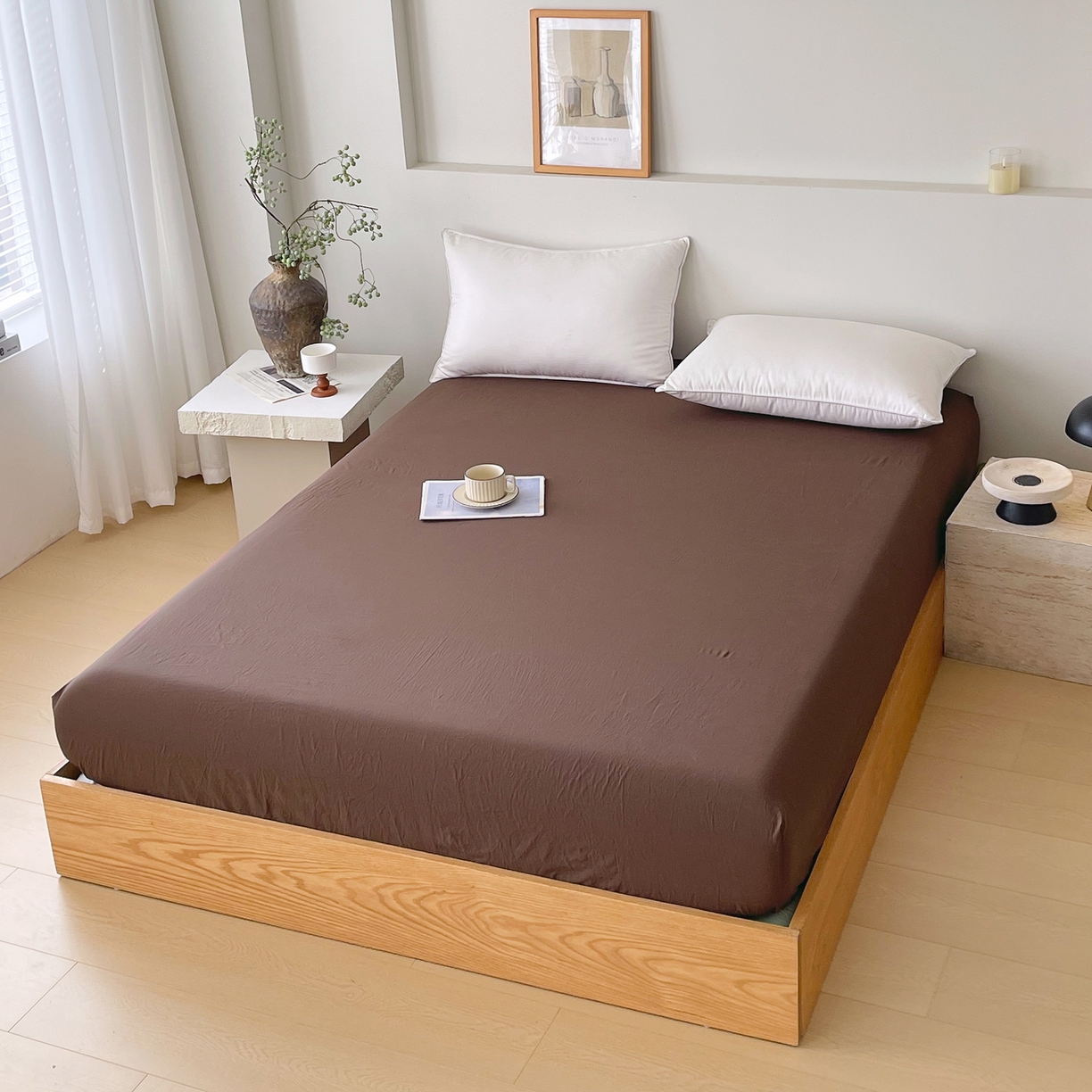 91家纺网 家纺一手货源 找家纺 春皖家纺 2026春夏新款全棉纯棉水洗棉单品系列床笠单件床笠单品-B版单床笠 慕斯棕