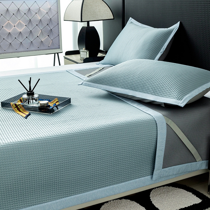 91家纺网 家纺一手货源 找家纺 安哆啦家纺 2026新款480克高端PE冰豆豆软凉席席子 华夫格-冰川蓝