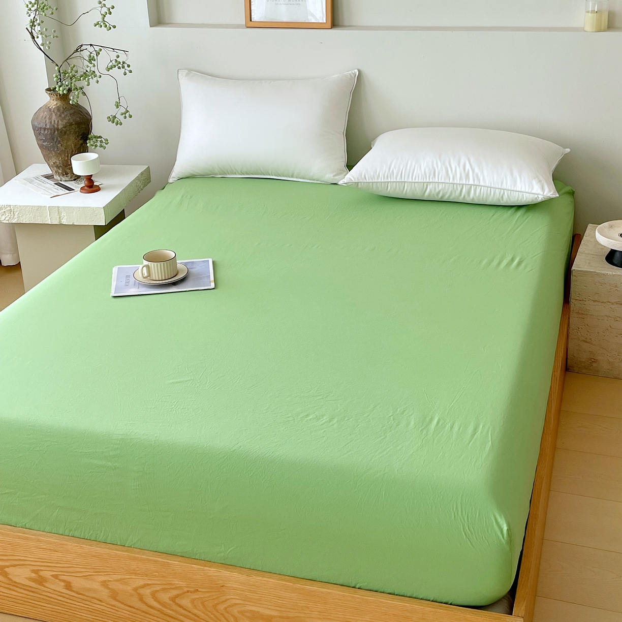 91家纺网 家纺一手货源 找家纺 春皖家纺 2026春夏新款全棉纯棉水洗棉单品系列床笠单件床笠单品-B版单床笠 青草绿