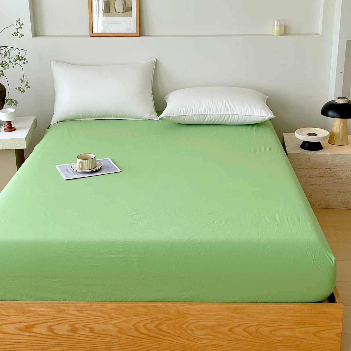 91家纺网 家纺一手货源 找家纺 春皖家纺 2026春夏新款全棉纯棉水洗棉单品系列床笠单件床笠单品-B版单床笠 青草绿