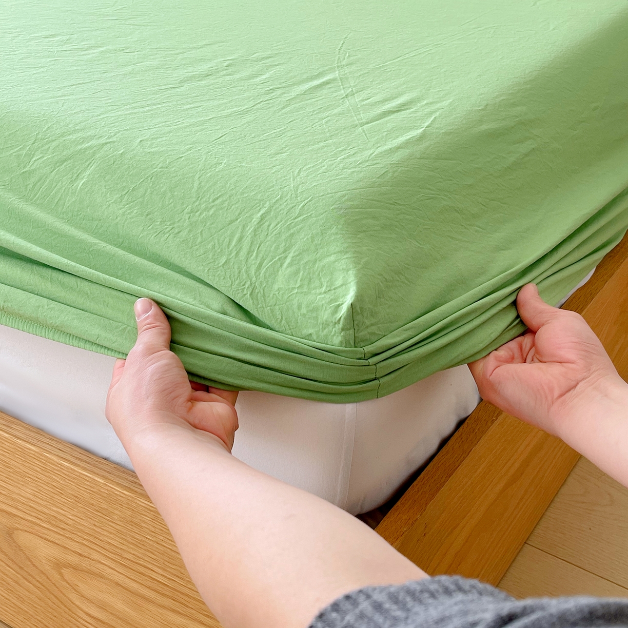 91家纺网 家纺一手货源 找家纺 春皖家纺 2026春夏新款全棉纯棉水洗棉单品系列床笠单件床笠单品-B版单床笠 青草绿