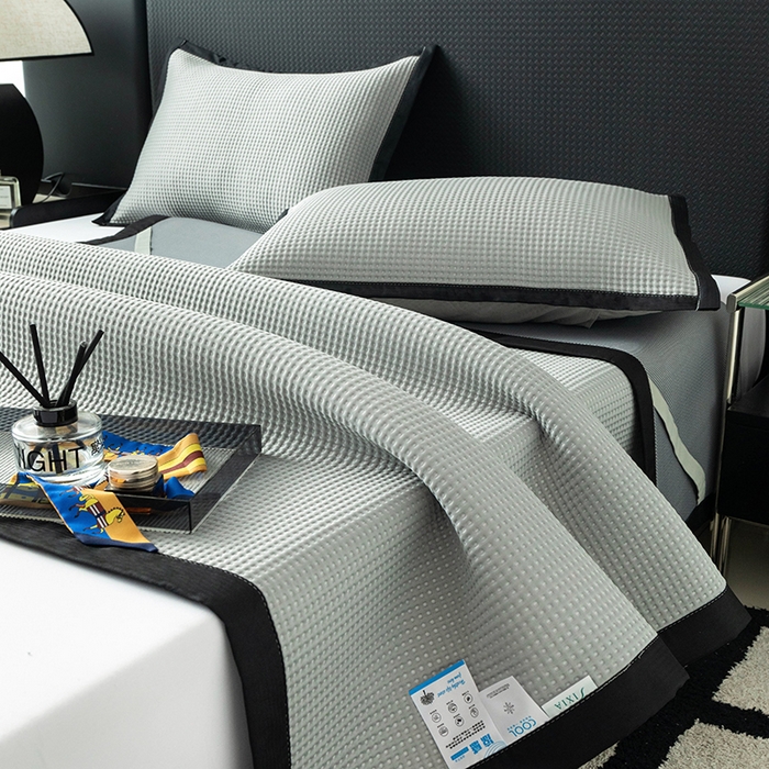 91家纺网 家纺一手货源 找家纺 安哆啦家纺 2026新款480克高端PE冰豆豆软凉席席子 华夫格-高级灰