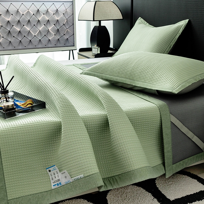 91家纺网 家纺一手货源 找家纺 安哆啦家纺 2026新款480克高端PE冰豆豆软凉席席子 华夫格-抹茶绿