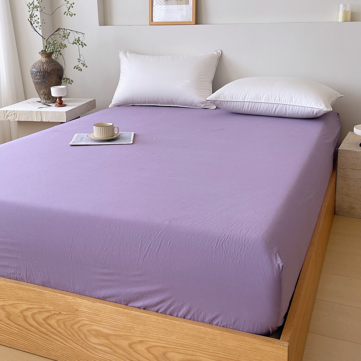 91家纺网 家纺一手货源 找家纺 春皖家纺 2026春夏新款全棉纯棉水洗棉单品系列床笠单件床笠单品-B版单床笠 水晶紫