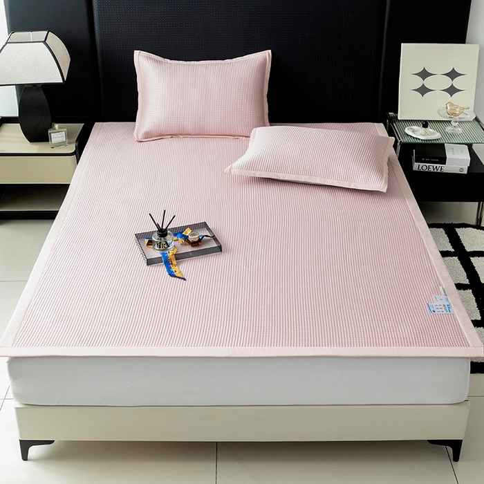 91家纺网 家纺一手货源 找家纺 安哆啦家纺 2026新款480克高端PE冰豆豆软凉席席子 华夫格-樱花粉