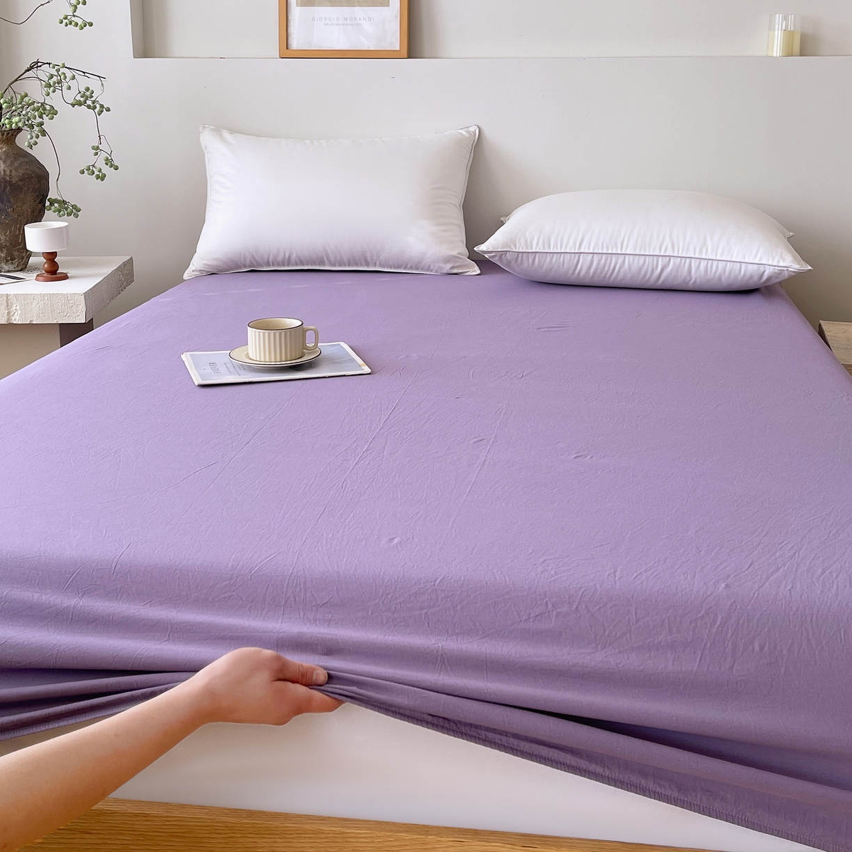 91家纺网 家纺一手货源 找家纺 春皖家纺 2026春夏新款全棉纯棉水洗棉单品系列床笠单件床笠单品-B版单床笠 水晶紫