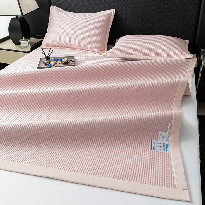 91家纺网 家纺一手货源 找家纺 安哆啦家纺 2026新款480克高端PE冰豆豆软凉席席子 华夫格-樱花粉