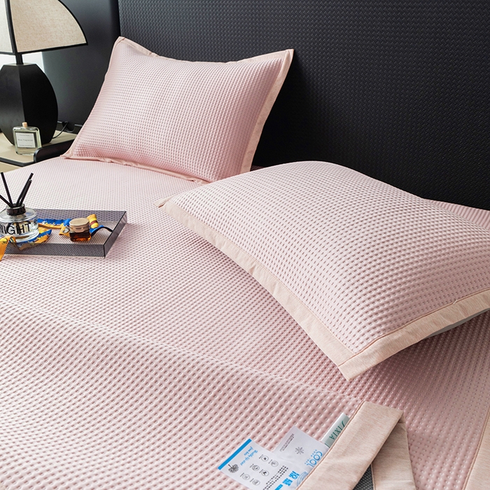 91家纺网 家纺一手货源 找家纺 安哆啦家纺 2026新款480克高端PE冰豆豆软凉席席子 华夫格-樱花粉