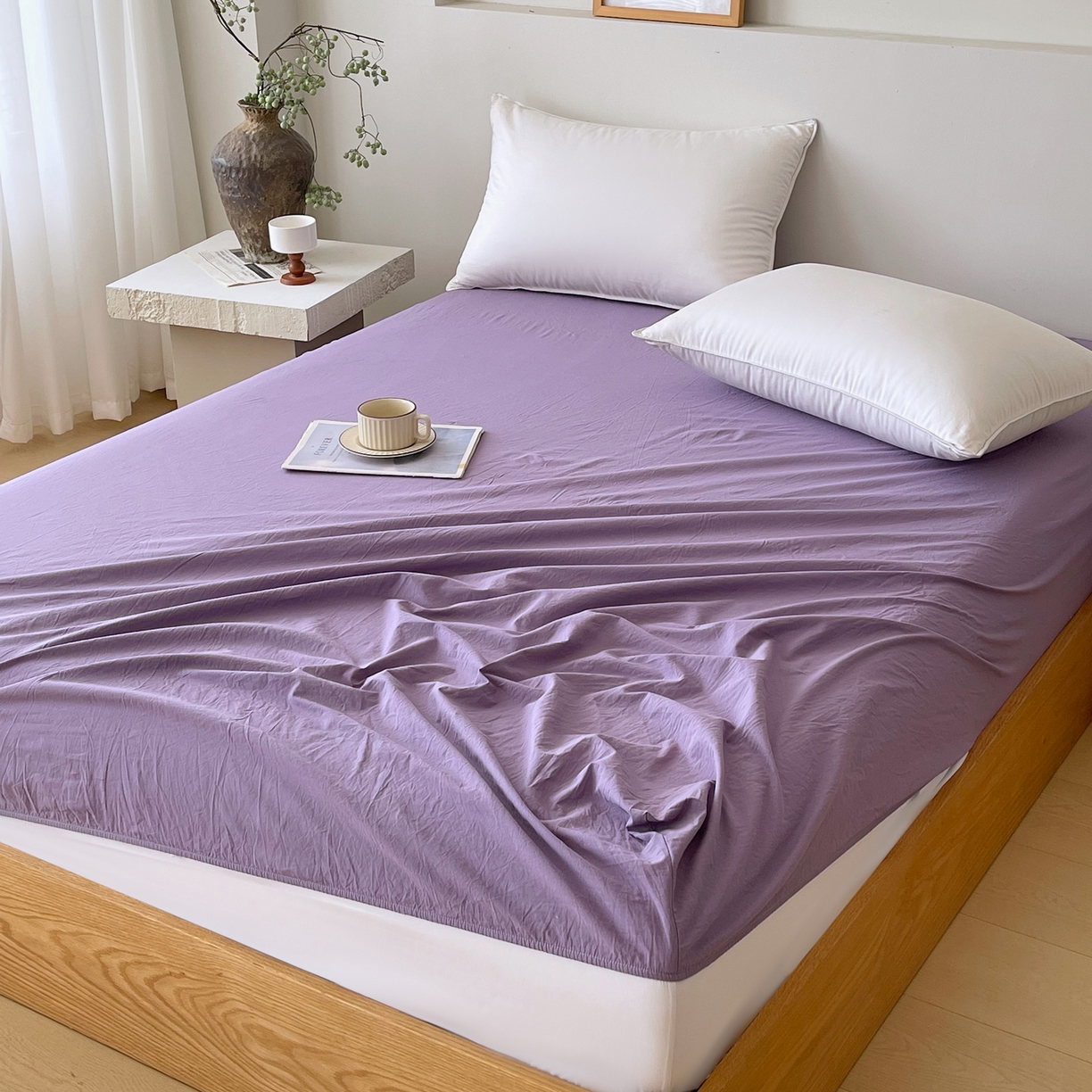 91家纺网 家纺一手货源 找家纺 春皖家纺 2026春夏新款全棉纯棉水洗棉单品系列床笠单件床笠单品-B版单床笠 水晶紫