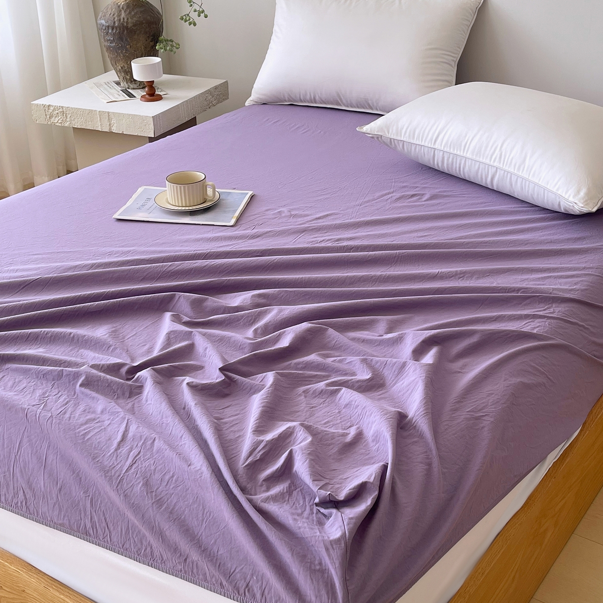 91家纺网 家纺一手货源 找家纺 春皖家纺 2026春夏新款全棉纯棉水洗棉单品系列床笠单件床笠单品-B版单床笠 水晶紫