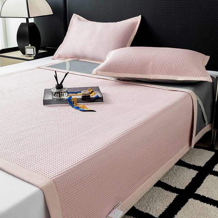 91家纺网 家纺一手货源 找家纺 安哆啦家纺 2026新款480克高端PE冰豆豆软凉席席子 华夫格-樱花粉