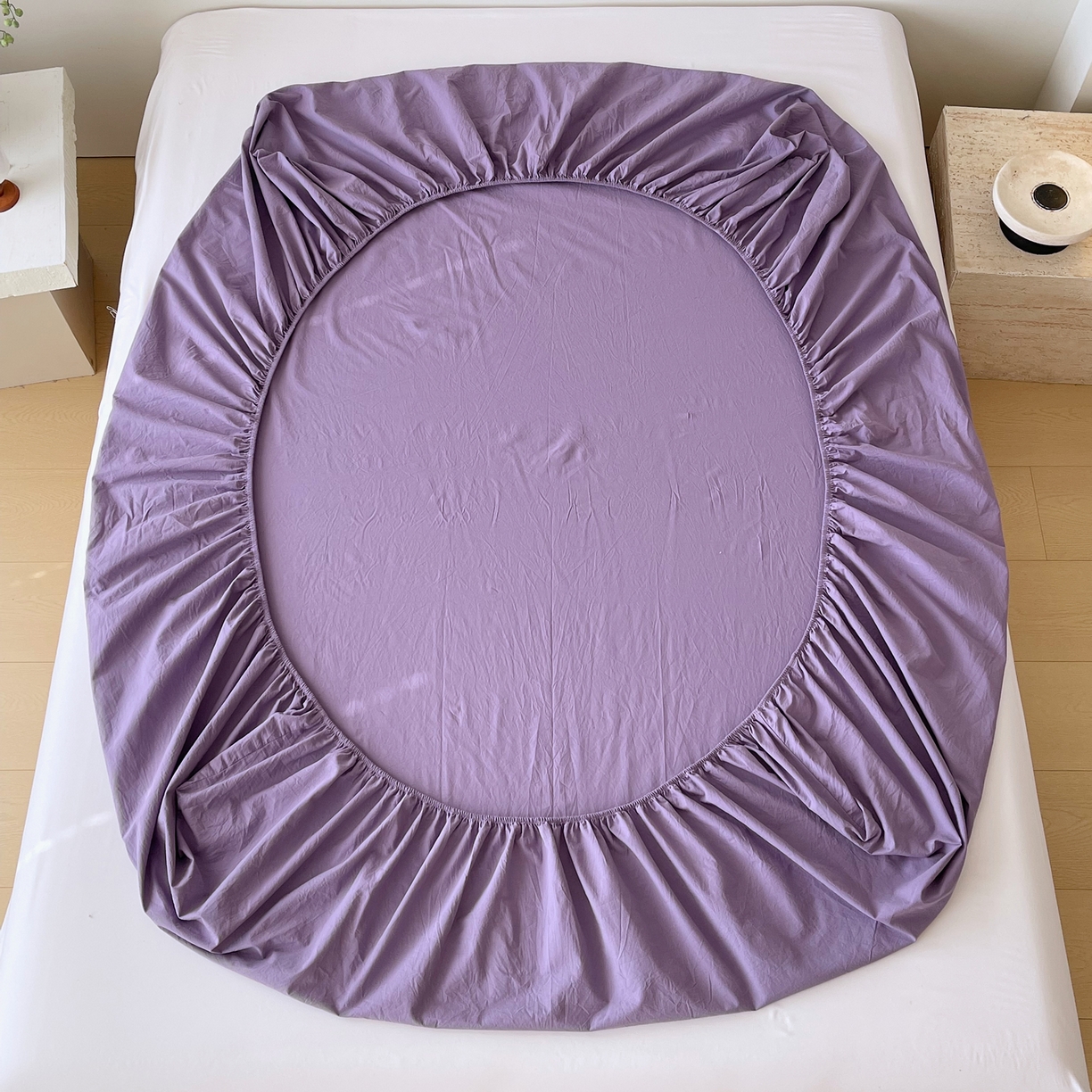 91家纺网 家纺一手货源 找家纺 春皖家纺 2026春夏新款全棉纯棉水洗棉单品系列床笠单件床笠单品-B版单床笠 水晶紫