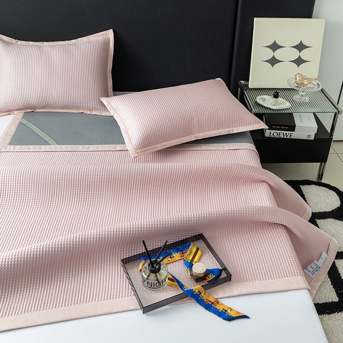 91家纺网 家纺一手货源 找家纺 安哆啦家纺 2026新款480克高端PE冰豆豆软凉席席子 华夫格-樱花粉