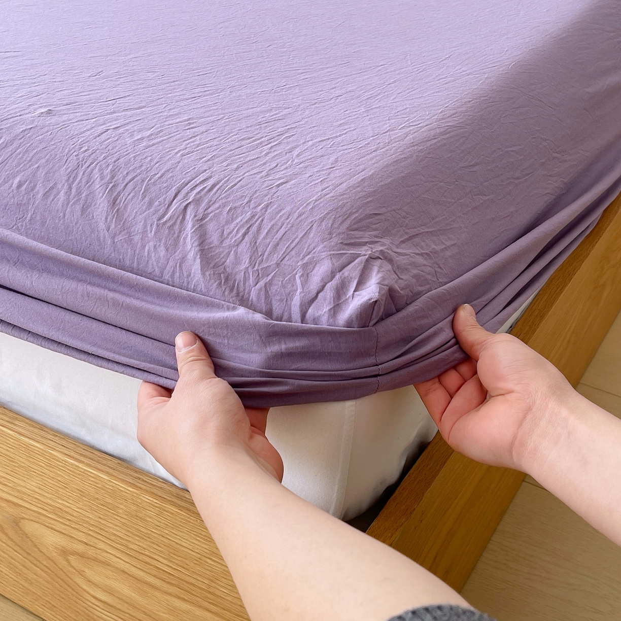 91家纺网 家纺一手货源 找家纺 春皖家纺 2026春夏新款全棉纯棉水洗棉单品系列床笠单件床笠单品-B版单床笠 水晶紫