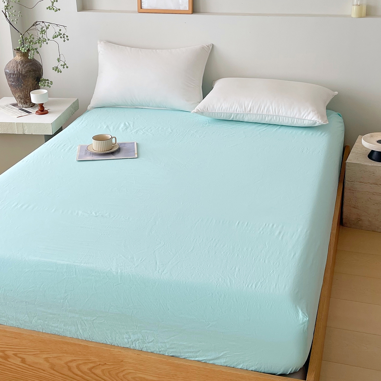 91家纺网 家纺一手货源 找家纺 春皖家纺 2026春夏新款全棉纯棉水洗棉单品系列床笠单件床笠单品-B版单床笠 素雅翠兰