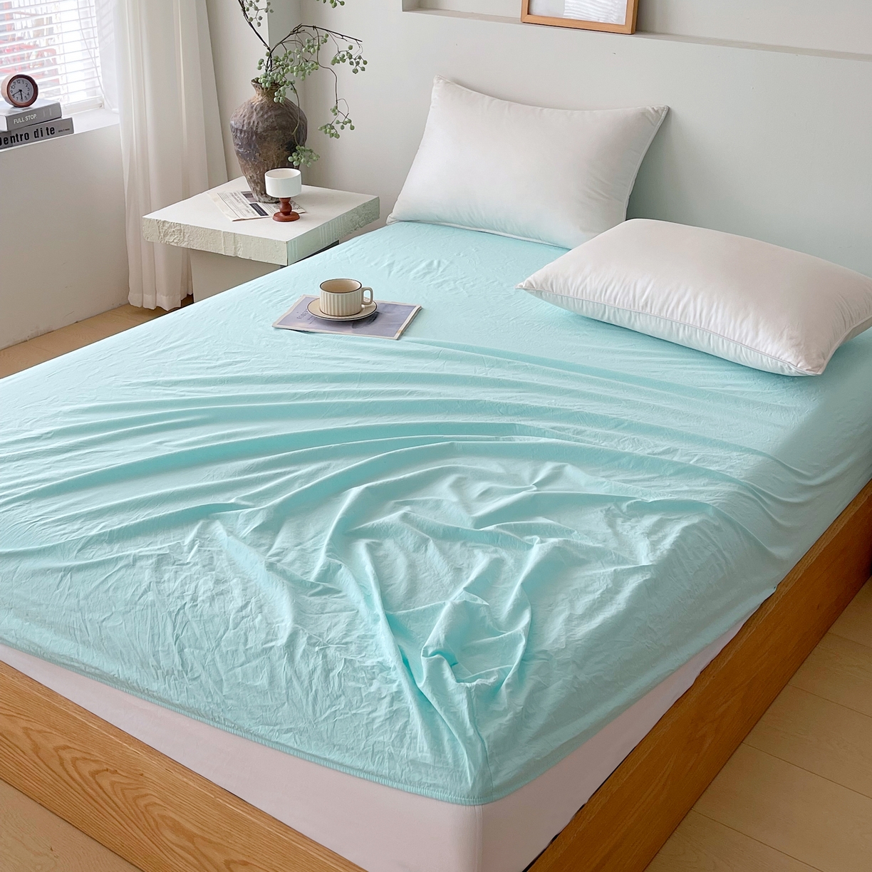 91家纺网 家纺一手货源 找家纺 春皖家纺 2026春夏新款全棉纯棉水洗棉单品系列床笠单件床笠单品-B版单床笠 素雅翠兰