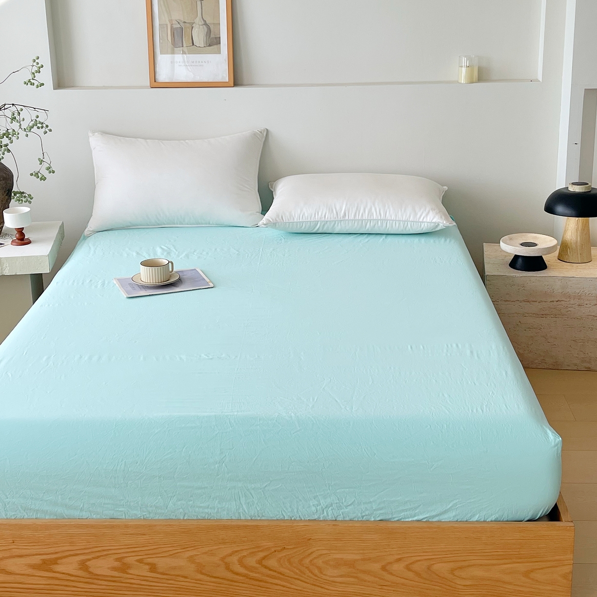 91家纺网 家纺一手货源 找家纺 春皖家纺 2026春夏新款全棉纯棉水洗棉单品系列床笠单件床笠单品-B版单床笠 素雅翠兰