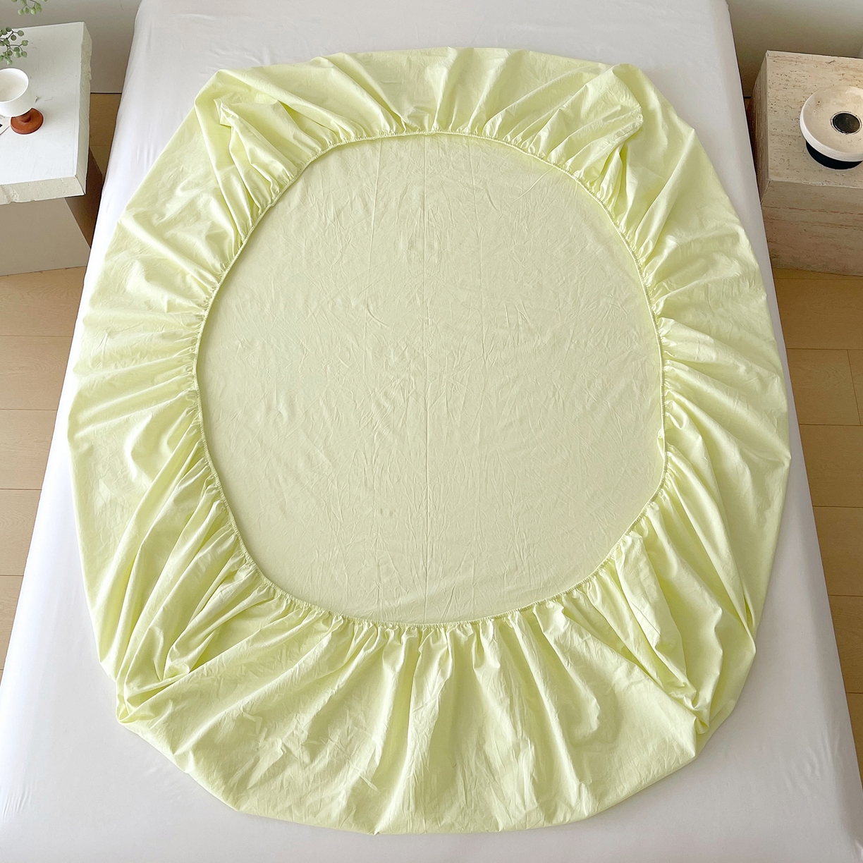 91家纺网 家纺一手货源 找家纺 春皖家纺 2026春夏新款全棉纯棉水洗棉单品系列床笠单件床笠单品-B版单床笠 素雅淡黄