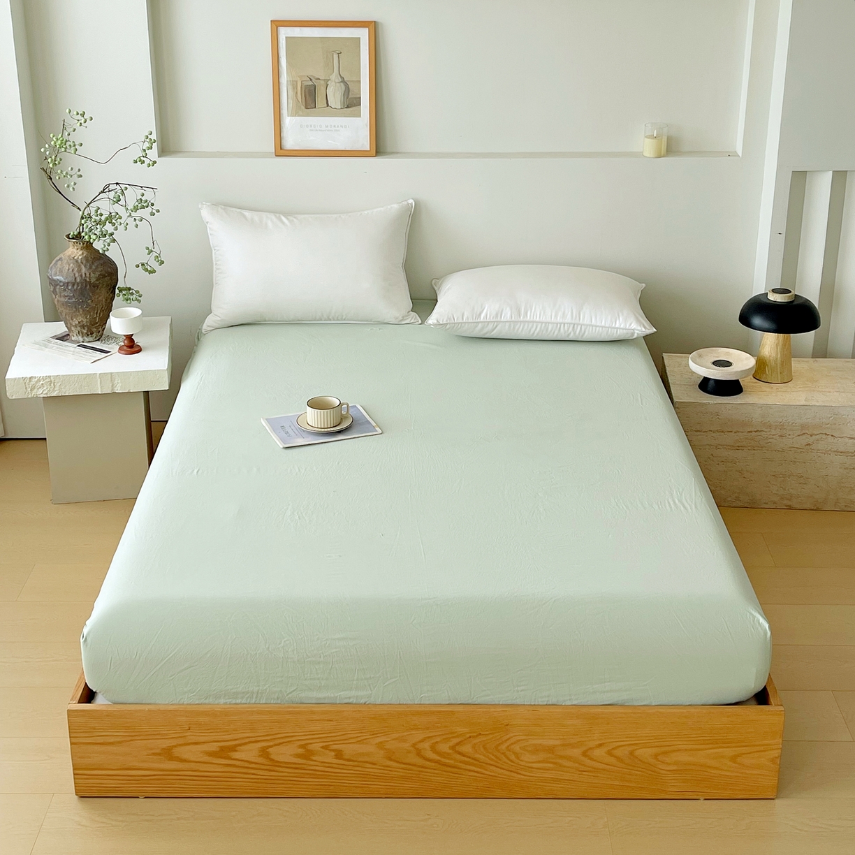 春皖家纺 2026春夏新款全棉纯棉水洗棉单品系列床笠单件床笠单品-B版单床笠 素雅果绿