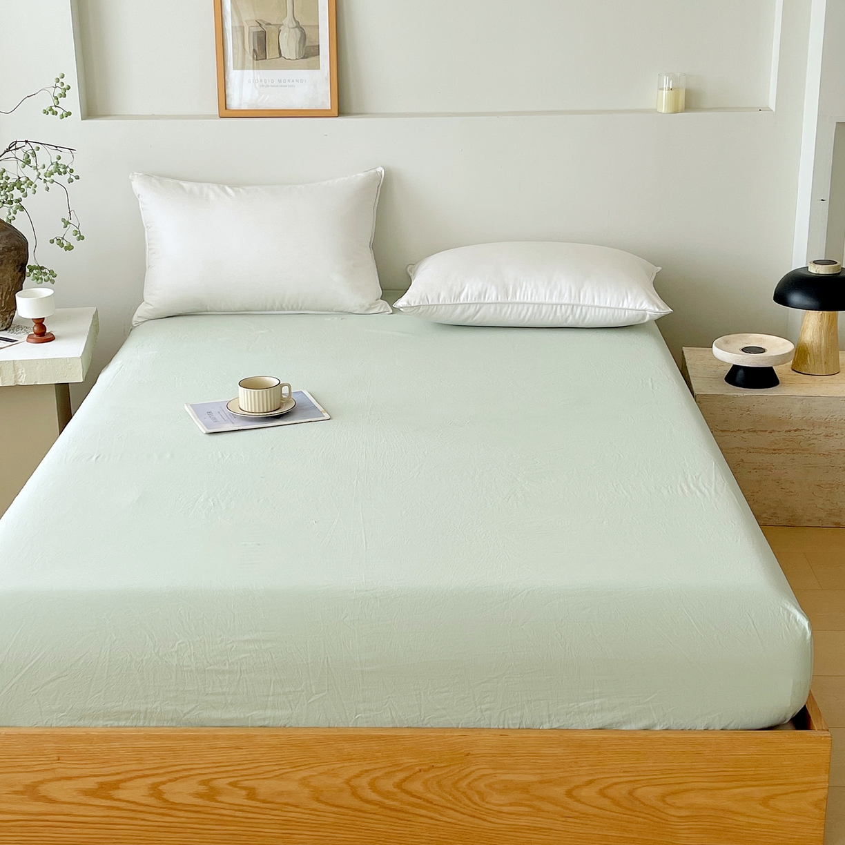 91家纺网 家纺一手货源 找家纺 春皖家纺 2026春夏新款全棉纯棉水洗棉单品系列床笠单件床笠单品-B版单床笠 素雅果绿