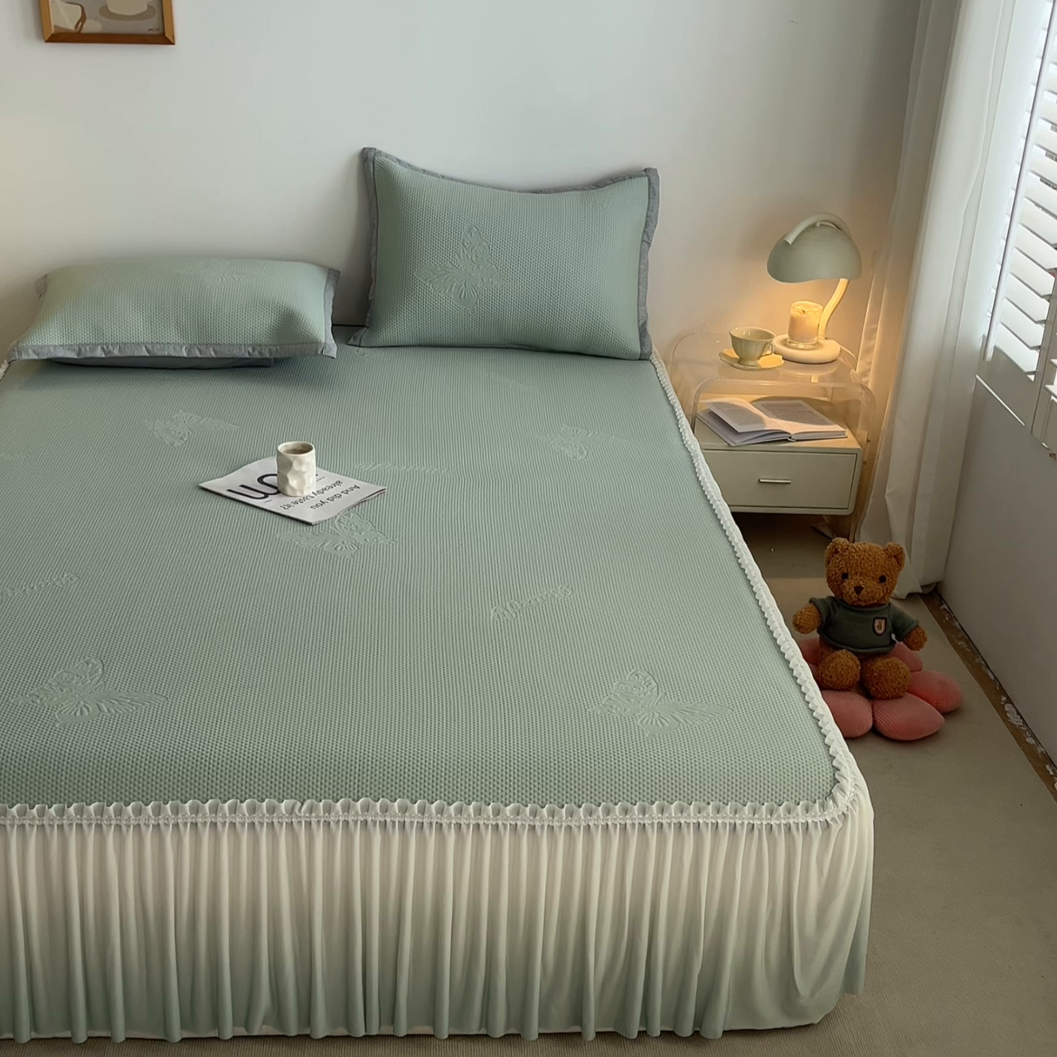 91家纺网 家纺一手货源 找家纺 （总）安哆啦家纺 2026新款公主仙女风480克PE凉感凉豆豆床裙凉席三件套-豆豆床裙