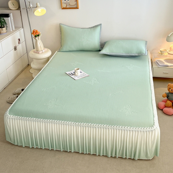 91家纺网 家纺一手货源 找家纺 （总）安哆啦家纺 2026新款公主仙女风480克PE凉感凉豆豆床裙凉席三件套-豆豆床裙