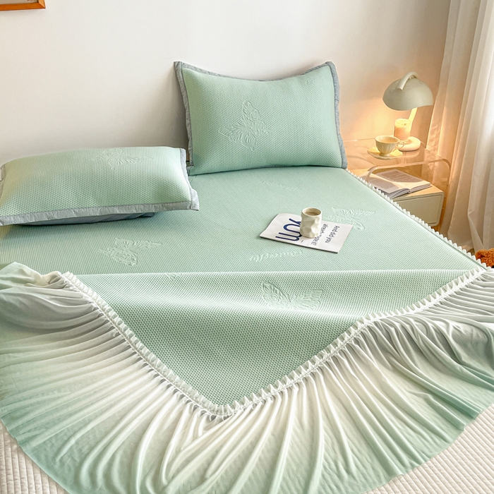 91家纺网 家纺一手货源 找家纺 （总）安哆啦家纺 2026新款公主仙女风480克PE凉感凉豆豆床裙凉席三件套-豆豆床裙