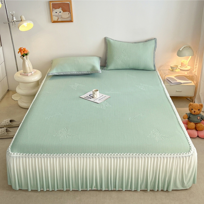 91家纺网 家纺一手货源 找家纺 （总）安哆啦家纺 2026新款公主仙女风480克PE凉感凉豆豆床裙凉席三件套-豆豆床裙