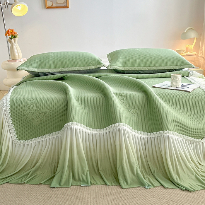 91家纺网 家纺一手货源 找家纺 安哆啦家纺 2026新款公主仙女风480克PE凉感凉豆豆床裙凉席三件套-豆豆床裙 豆豆床裙-果绿