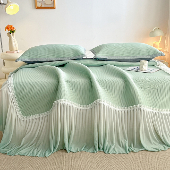 91家纺网 家纺一手货源 找家纺 安哆啦家纺 2026新款公主仙女风480克PE凉感凉豆豆床裙凉席三件套-豆豆床裙 豆豆床裙-清水绿