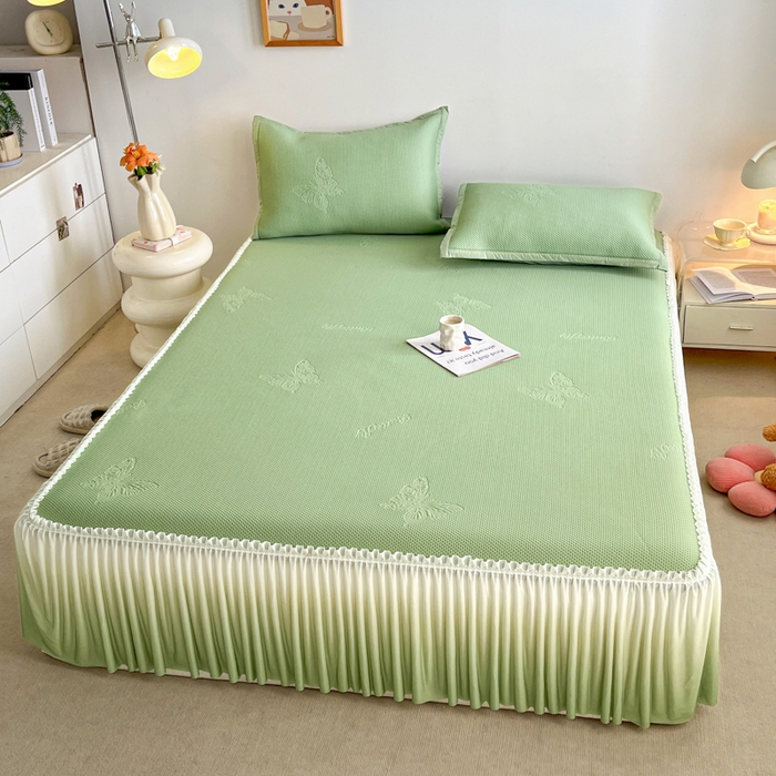 91家纺网 家纺一手货源 找家纺 安哆啦家纺 2026新款公主仙女风480克PE凉感凉豆豆床裙凉席三件套-豆豆床裙 豆豆床裙-果绿