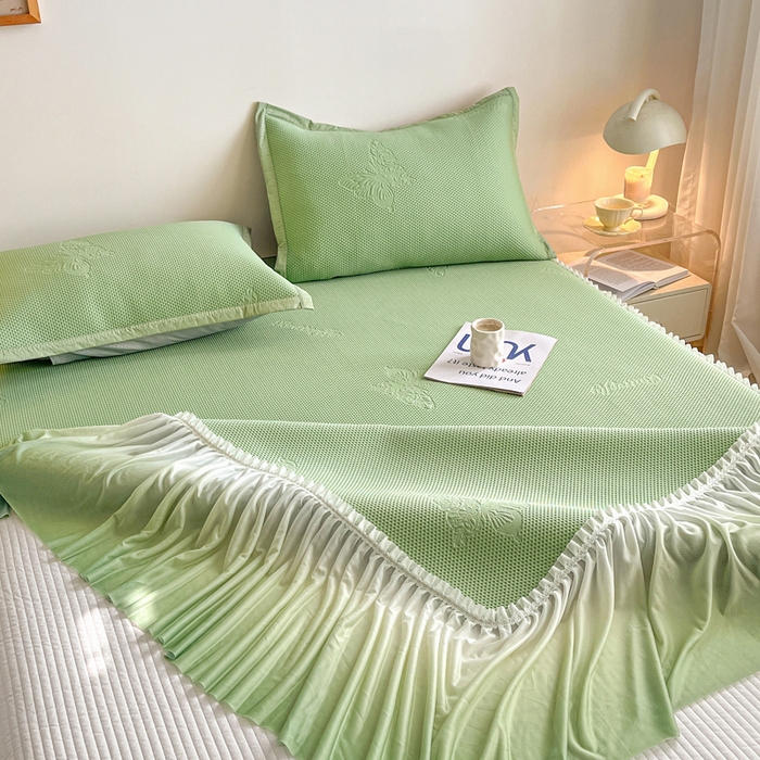 91家纺网 家纺一手货源 找家纺 安哆啦家纺 2026新款公主仙女风480克PE凉感凉豆豆床裙凉席三件套-豆豆床裙 豆豆床裙-果绿