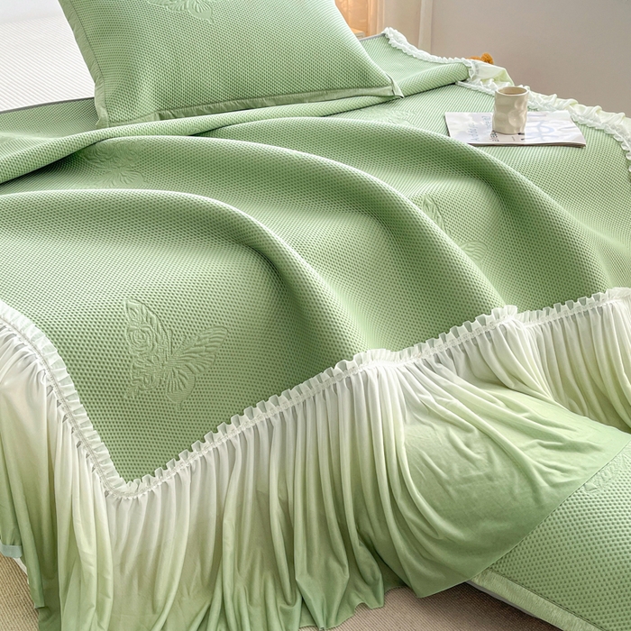 91家纺网 家纺一手货源 找家纺 安哆啦家纺 2026新款公主仙女风480克PE凉感凉豆豆床裙凉席三件套-豆豆床裙 豆豆床裙-果绿