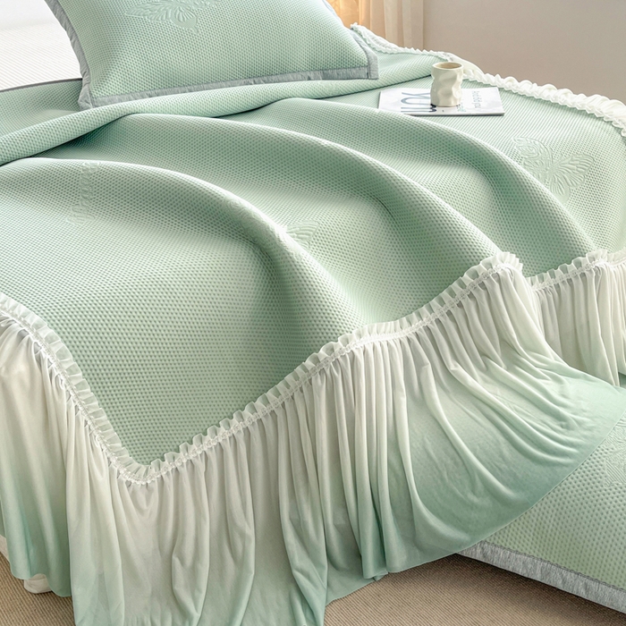 91家纺网 家纺一手货源 找家纺 安哆啦家纺 2026新款公主仙女风480克PE凉感凉豆豆床裙凉席三件套-豆豆床裙 豆豆床裙-清水绿