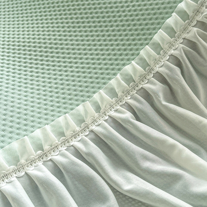 91家纺网 家纺一手货源 找家纺 安哆啦家纺 2026新款公主仙女风480克PE凉感凉豆豆床裙凉席三件套-豆豆床裙 豆豆床裙-清水绿