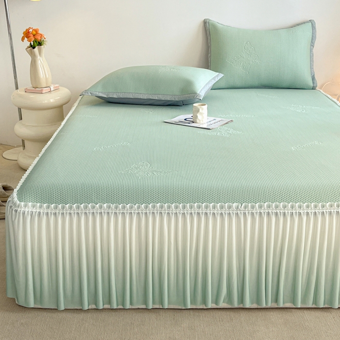 91家纺网 家纺一手货源 找家纺 安哆啦家纺 2026新款公主仙女风480克PE凉感凉豆豆床裙凉席三件套-豆豆床裙 豆豆床裙-清水绿