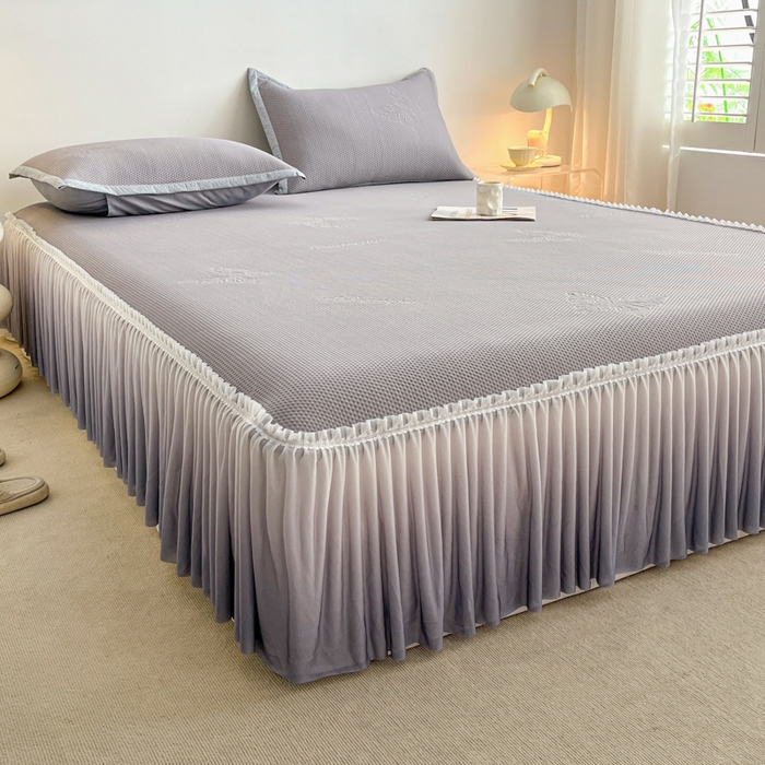 91家纺网 家纺一手货源 找家纺 安哆啦家纺 2026新款公主仙女风480克PE凉感凉豆豆床裙凉席三件套-豆豆床裙 豆豆床裙-绅士灰