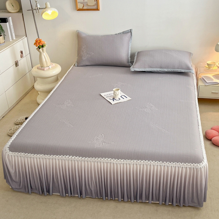 91家纺网 家纺一手货源 找家纺 安哆啦家纺 2026新款公主仙女风480克PE凉感凉豆豆床裙凉席三件套-豆豆床裙 豆豆床裙-绅士灰