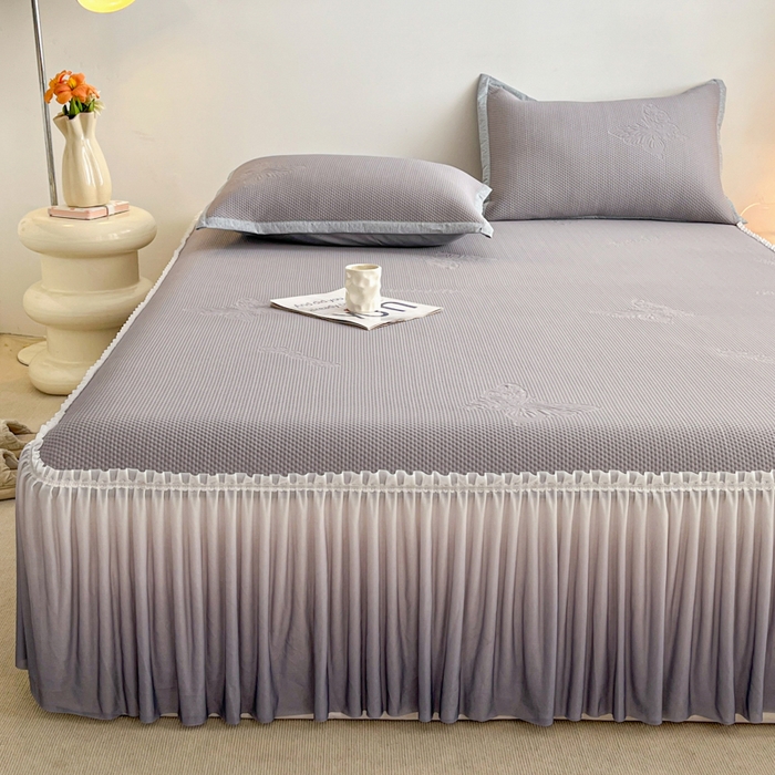 91家纺网 家纺一手货源 找家纺 安哆啦家纺 2026新款公主仙女风480克PE凉感凉豆豆床裙凉席三件套-豆豆床裙 豆豆床裙-绅士灰