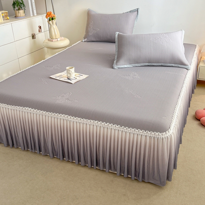 91家纺网 家纺一手货源 找家纺 安哆啦家纺 2026新款公主仙女风480克PE凉感凉豆豆床裙凉席三件套-豆豆床裙 豆豆床裙-绅士灰