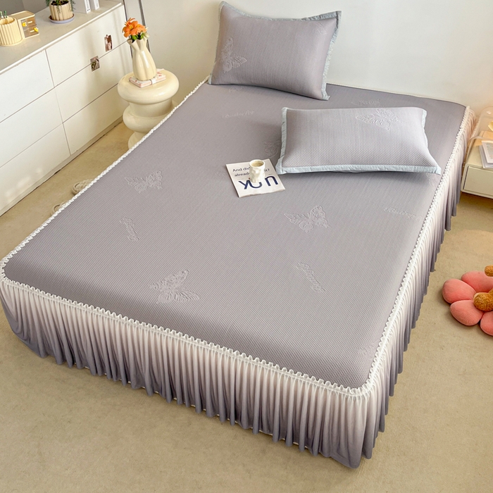 91家纺网 家纺一手货源 找家纺 安哆啦家纺 2026新款公主仙女风480克PE凉感凉豆豆床裙凉席三件套-豆豆床裙 豆豆床裙-绅士灰