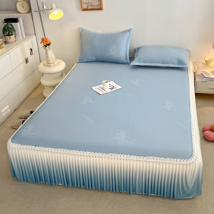 91家纺网 家纺一手货源 找家纺 安哆啦家纺 2026新款公主仙女风480克PE凉感凉豆豆床裙凉席三件套-豆豆床裙 豆豆床裙-深邃蓝