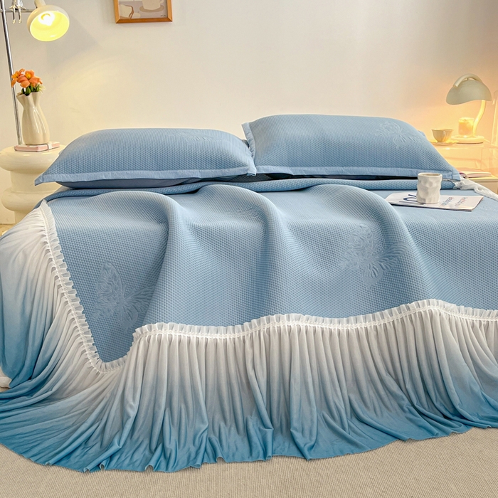 安哆啦家纺 2026新款公主仙女风480克PE凉感凉豆豆床裙凉席三件套-豆豆床裙 豆豆床裙-深邃蓝