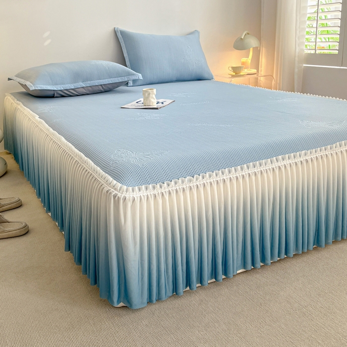 91家纺网 家纺一手货源 找家纺 安哆啦家纺 2026新款公主仙女风480克PE凉感凉豆豆床裙凉席三件套-豆豆床裙 豆豆床裙-深邃蓝